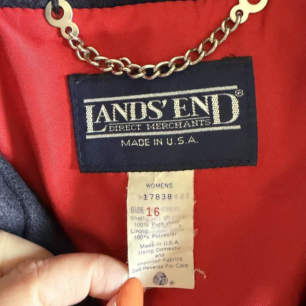 VTG Lands End Womens Size 16 100% Pure Wool Navy Peacoat Nautical USA Preppy - Picture 4 of 13
